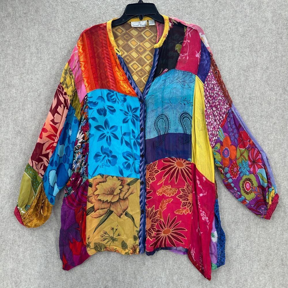Sacred Threads Large Patchwork Button Chiffon Tun… - image 1